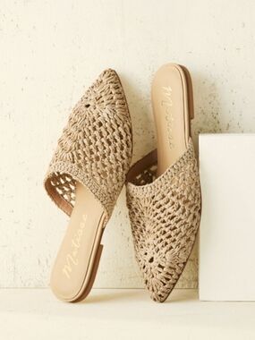 New! Matisse Sag Harbor Slides Crochet Raffia Macrame Pointed Mule Sandals